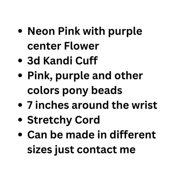 Neon Pink Flower On 3d Kandi Cuff-Pink and Purple Sparkle with Orange Glow Beads - Picture 4 of 4